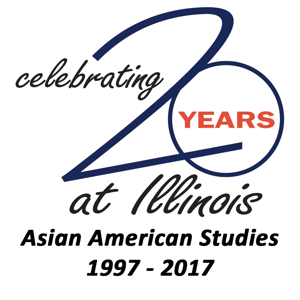 The 20th anniversary logo for Asian American Studies. Text reads "Celebrating 20 years at Illinois. Asian American Studies 1997 - 2017"