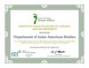 An image of the iSEE certificate. Text reads: "Gold Certified Green Office. Institute for Sustainability, Energy, and Environment recognizes Department of Asian American Studies for achieving gold level standards in the Certified Green Office Program and promoting sustainable office practices and reducing the campus carbon footprint. Awarded this Earth Day (22nd April) 2015."