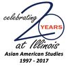 The 20th anniversary logo for Asian American Studies. Text reads "Celebrating 20 years at Illinois. Asian American Studies 1997 - 2017"