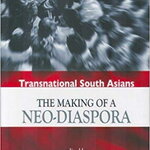 A book cover featuring a black and white photo of a crowd seen from above. A motion blur gives the image the impression of hasty movement. A red field is below. Text reads "Transnational South Asians: The Making of a Neo-Diaspora." Editors Susan Koshy and R. Radhakrishnan.